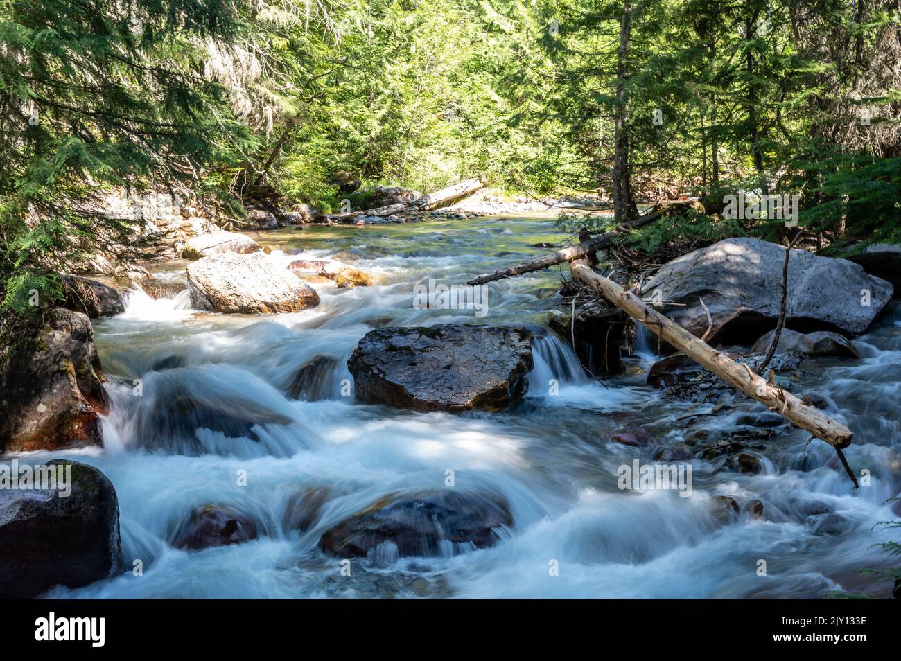 cascades-and-rushing-water-in-avalanche-creek-at-glacier-national-park