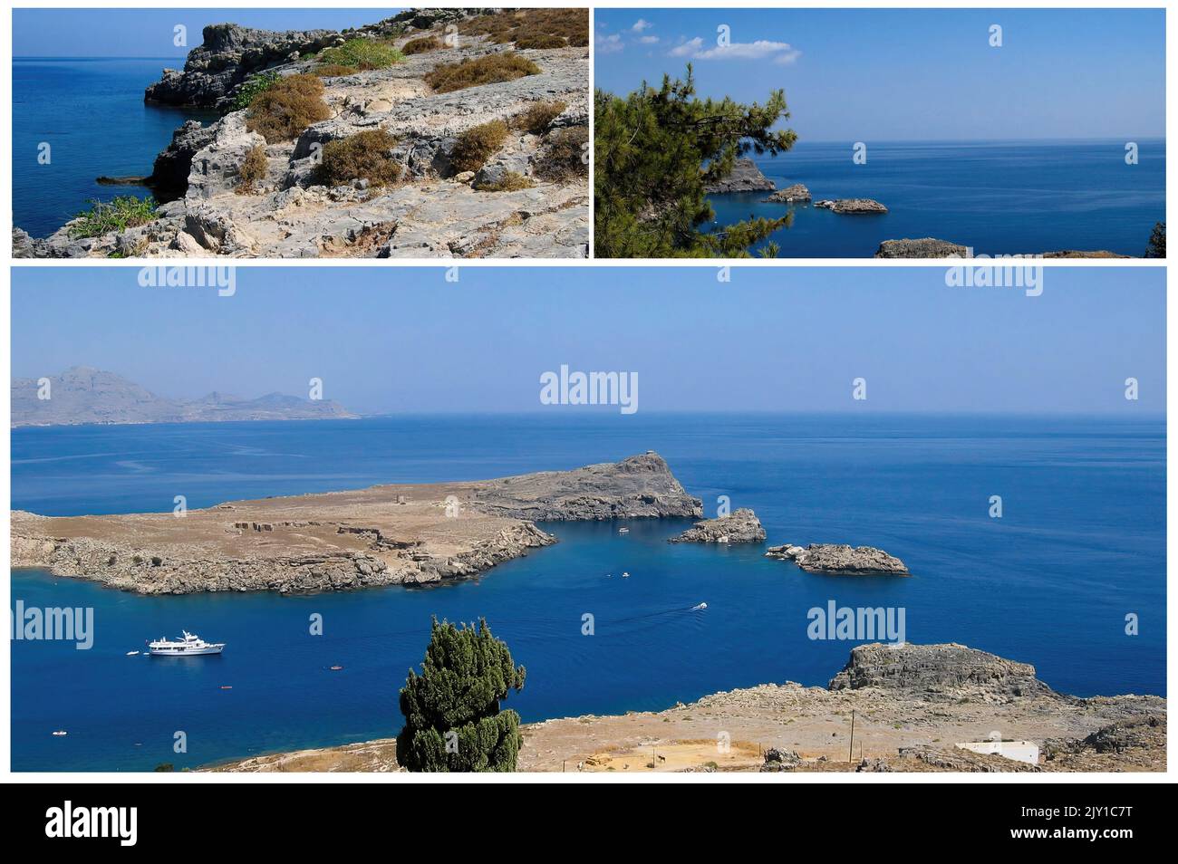 The island of Rhodes ln Greece, with its crystal clear sea and its archaeological sites is one of the most important European tourist destinations Stock Photo