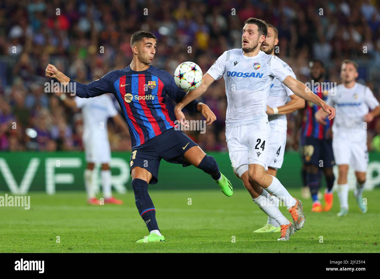 Barcelona, Spain. 07th Sep, 2022. Ferran Torres of FC Barcelona score a goal during the UEFA Champions League match between FC Barcelona and Viktoria Plzen at Camp Nou in Barcelona, Spain. Credit: DAX Images/Alamy Live News Stock Photo