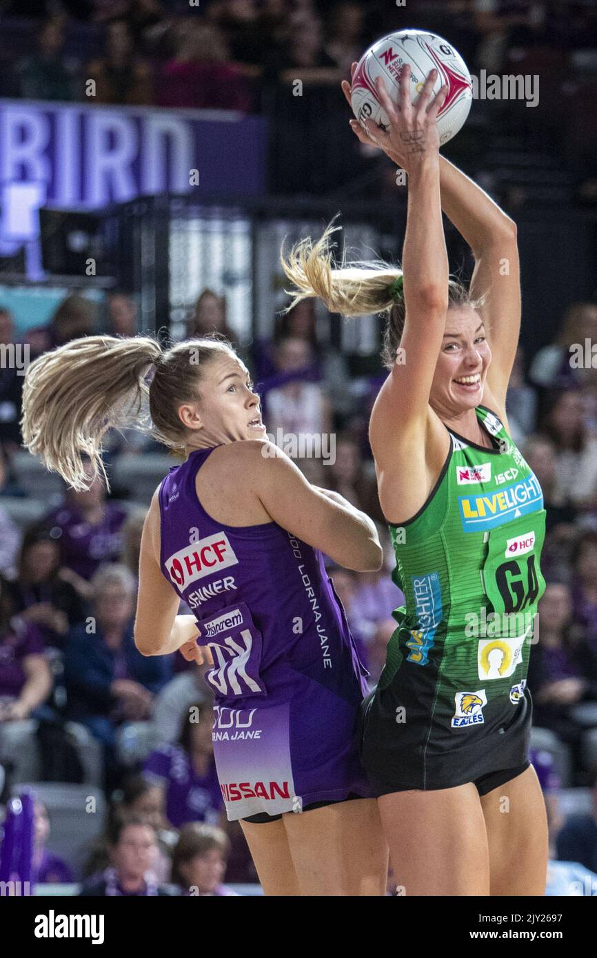 Kaylia Stanton of the Fever with the ball during the Round 6 Super ...