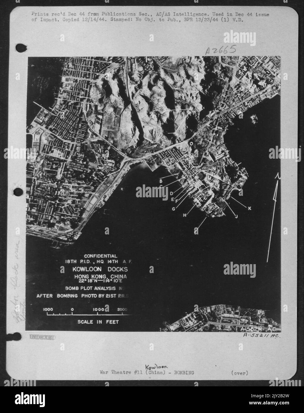Reconnaissance photo of Kowloon, China, 17 Oct 44. Damage indicated: (a ...