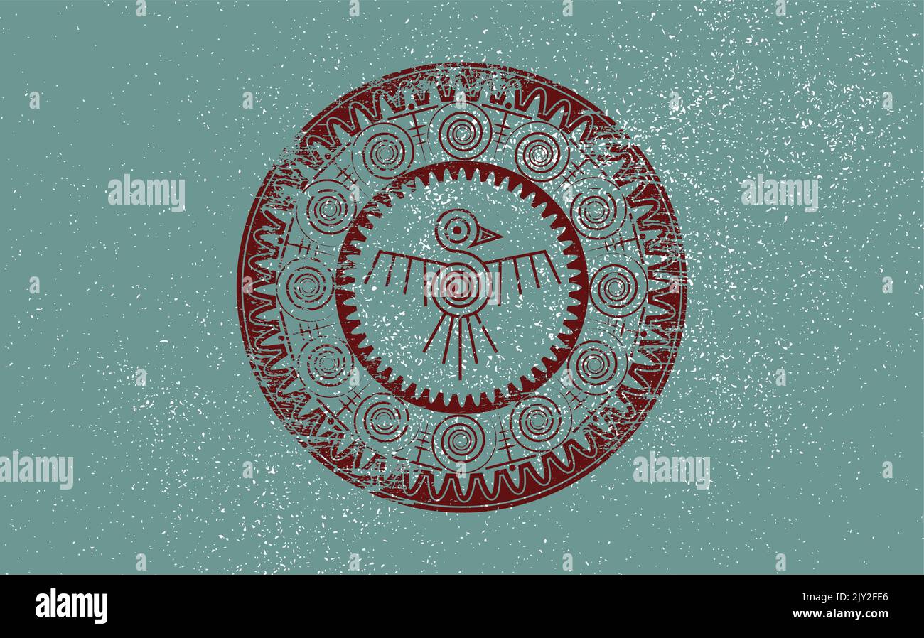 Aztec Bird round frame sign isolated ancient religion symbol. Vector Maya fantastic animal retro icon. American culture totem, tribal ethnic mascot Stock Vector
