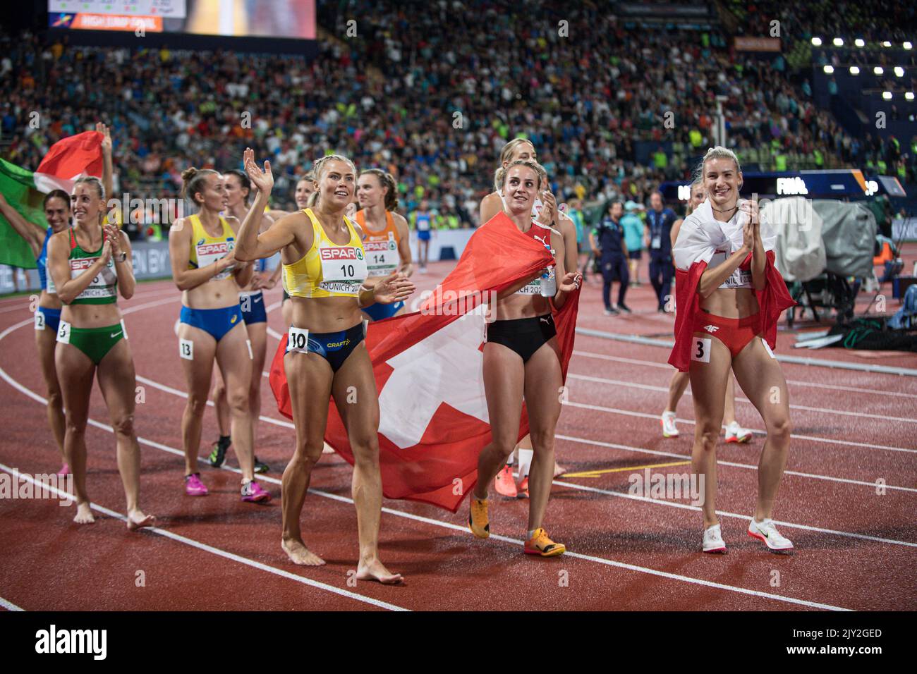 Group of finalist girls of the heptathlon of the European Athletics Championships in Munich 2022. Stock Photo