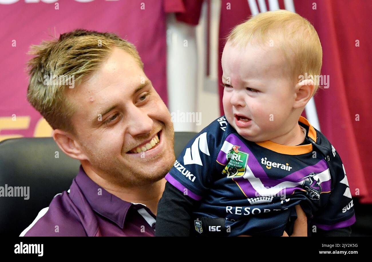Queensland State of Origin player Cameron Munster (left) is seen with