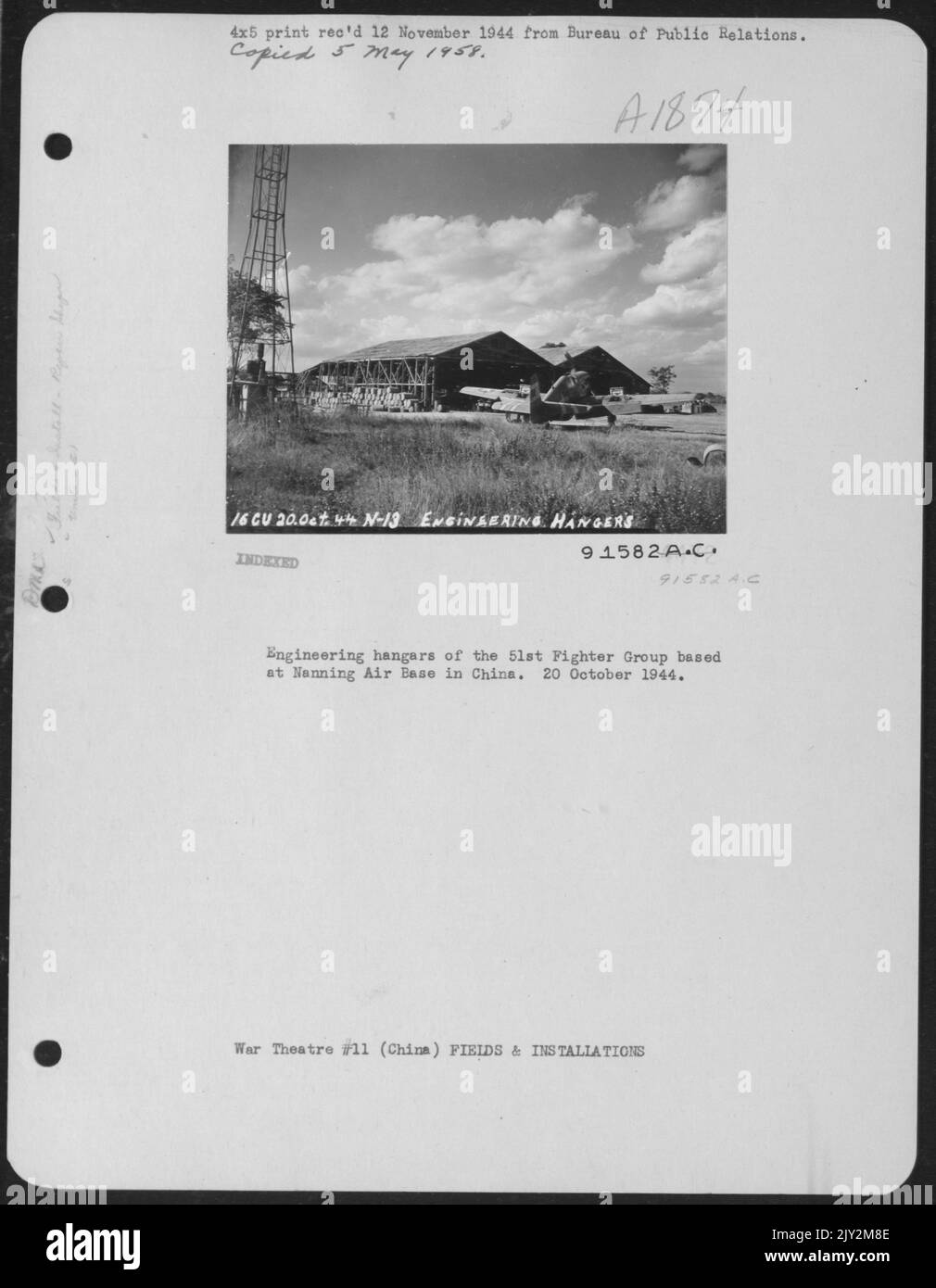 Engineering Hangars Of The 51St Fighter Group Based At Nanning Air Base In China. 20 October 1944. Stock Photo