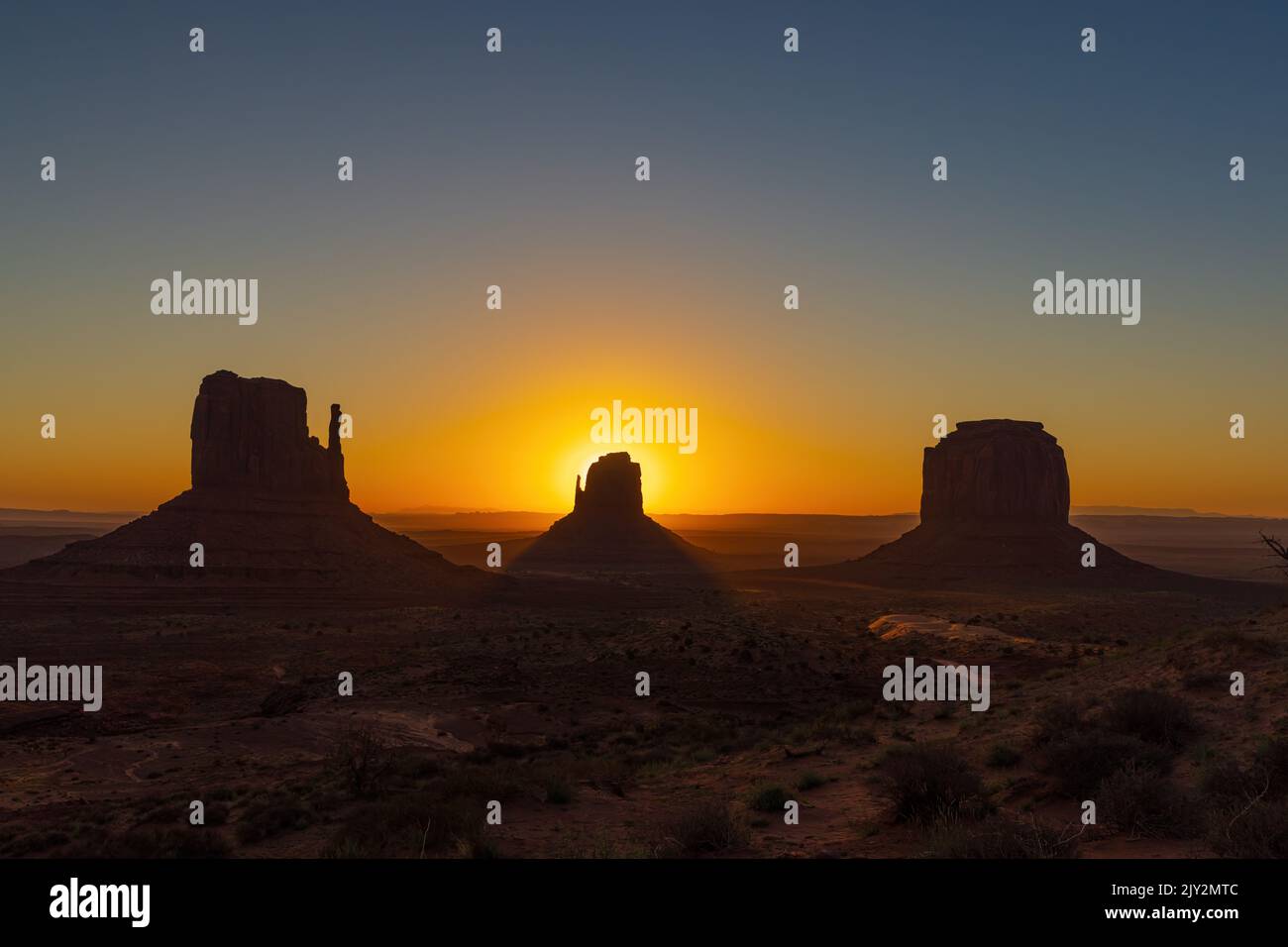 Sunrise over Monument Valley Panorama Stock Photo