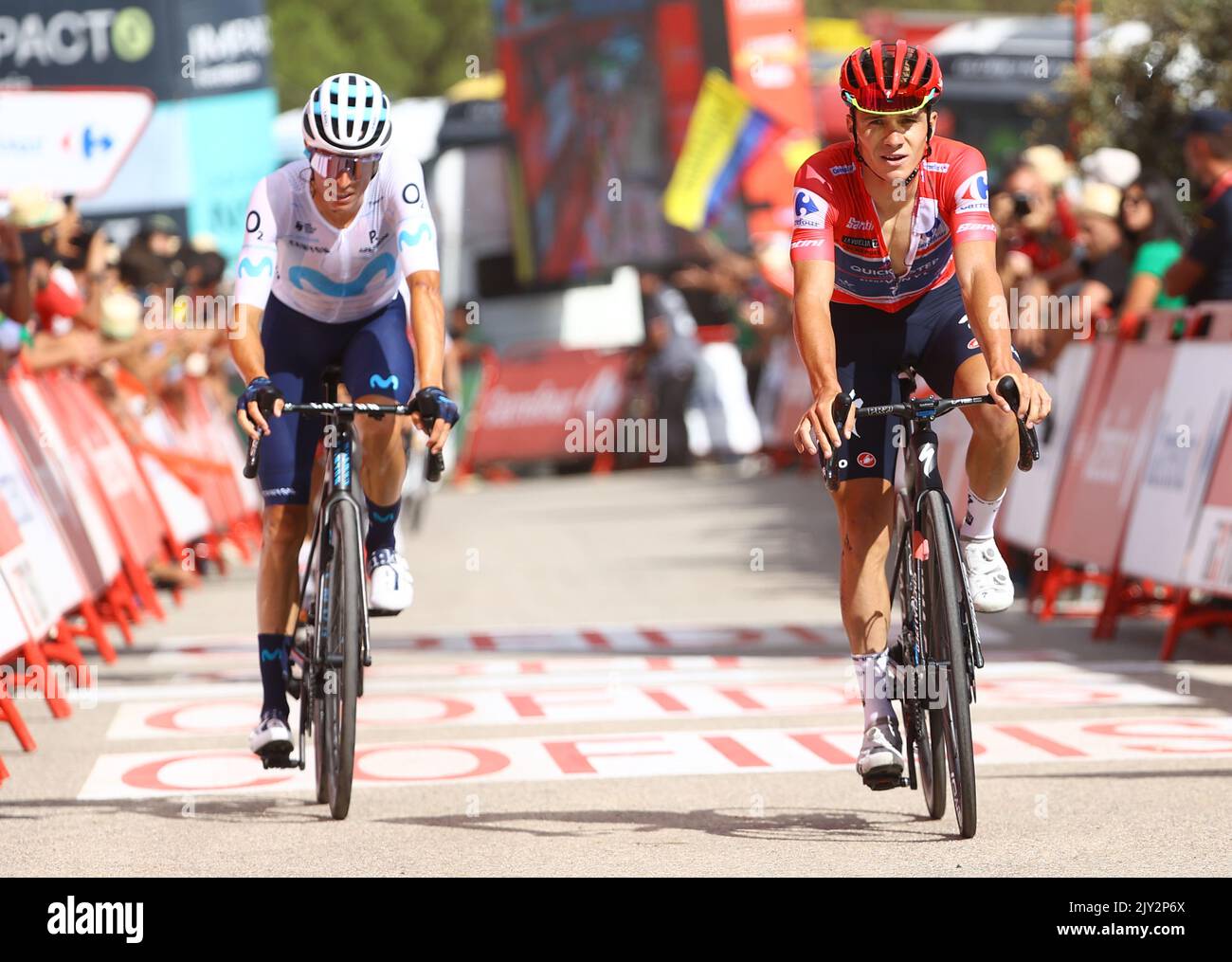 Spanish Enric Mas of Movistar Team and Belgian Remco Evenepoel of Quick