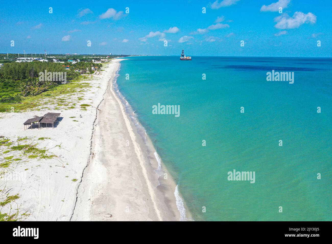 Aerial view Bahamita beach and blue beach, Bajama bay in Ciudad del 