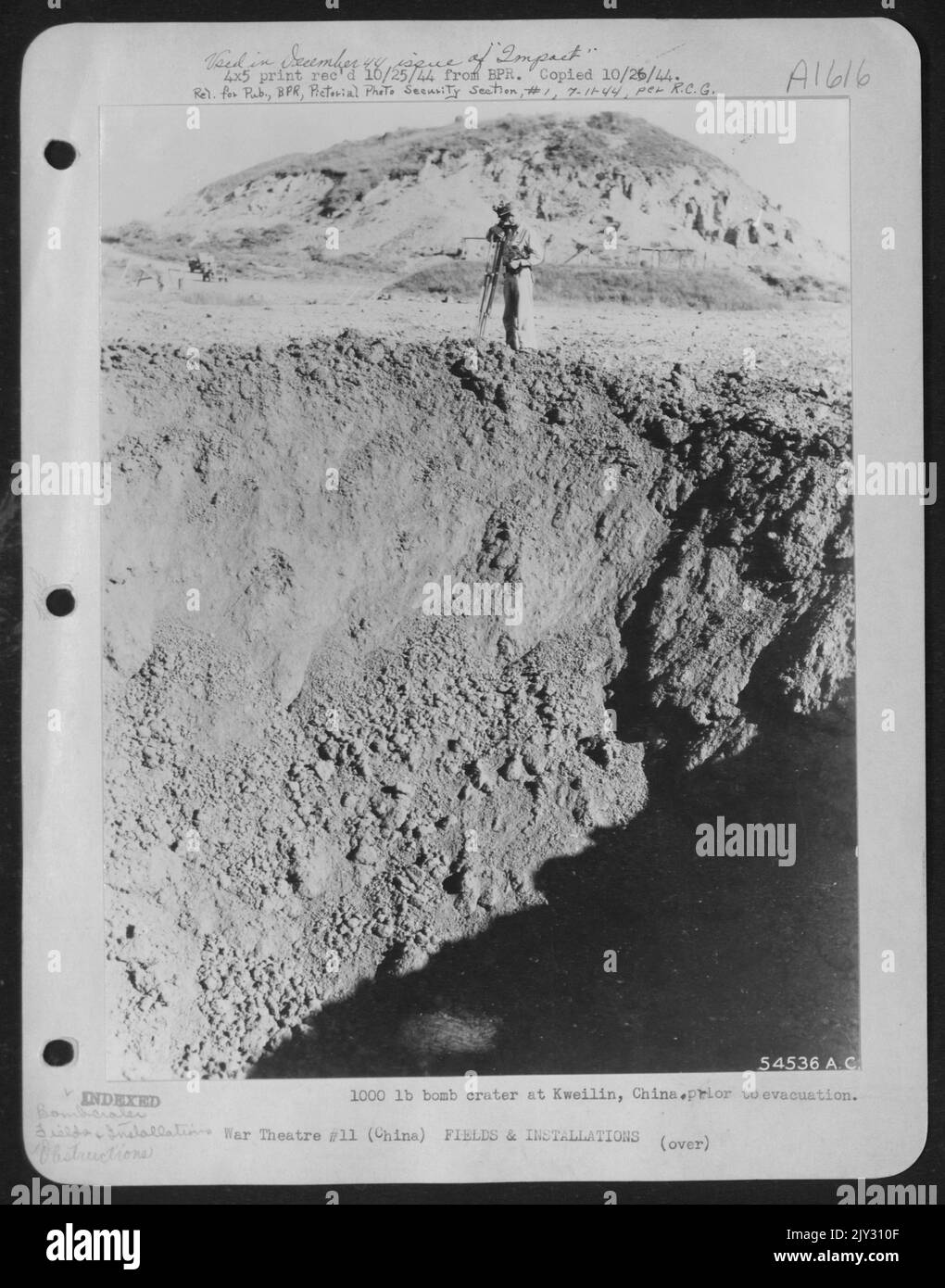 1,000 lb bomb crater at Kweilin, China prior to evacuation Stock Photo ...