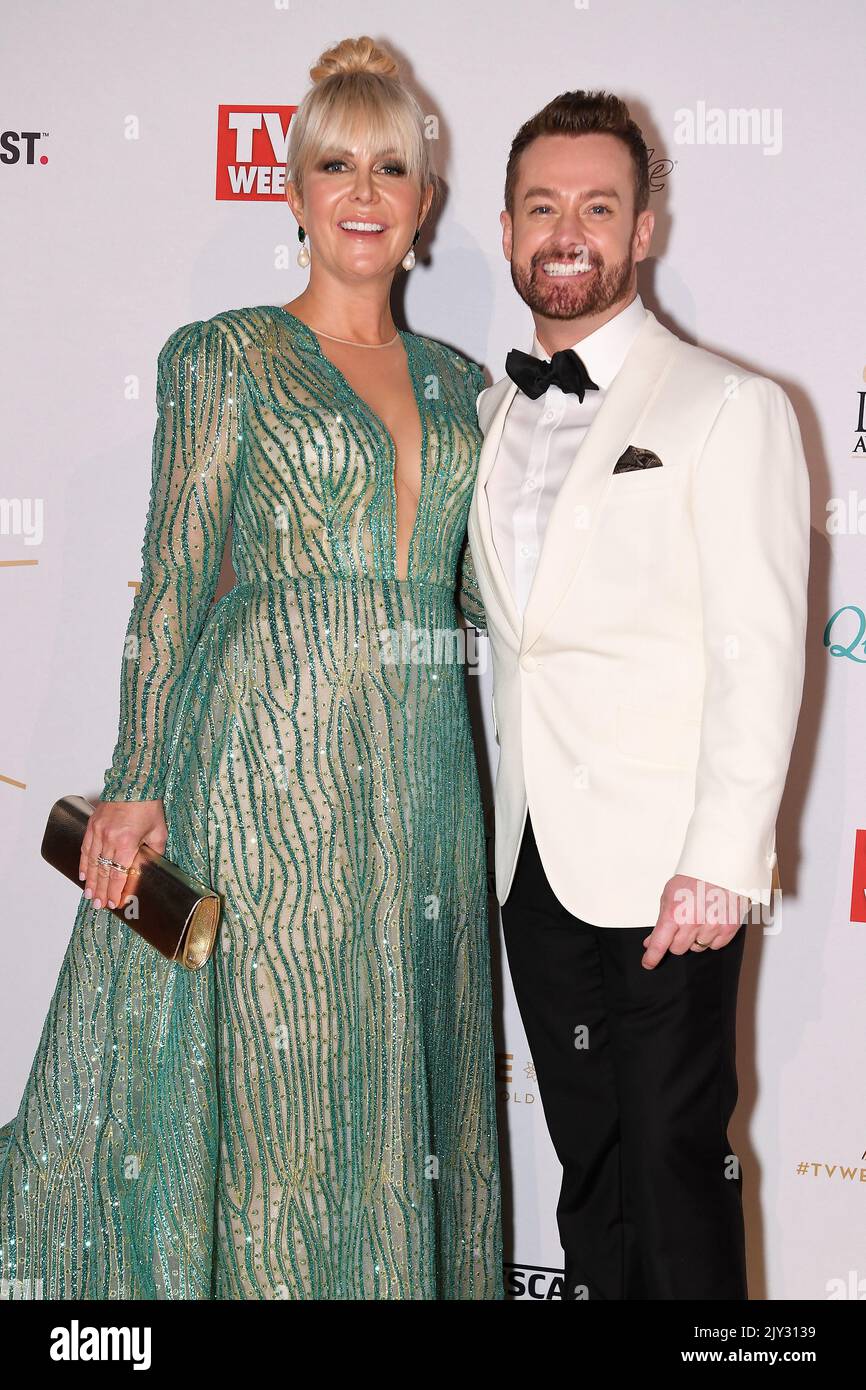 Grant Denyer (right) and wife Cheryl Denyer arrive at the 2019 Logie Awards at The Star Casino