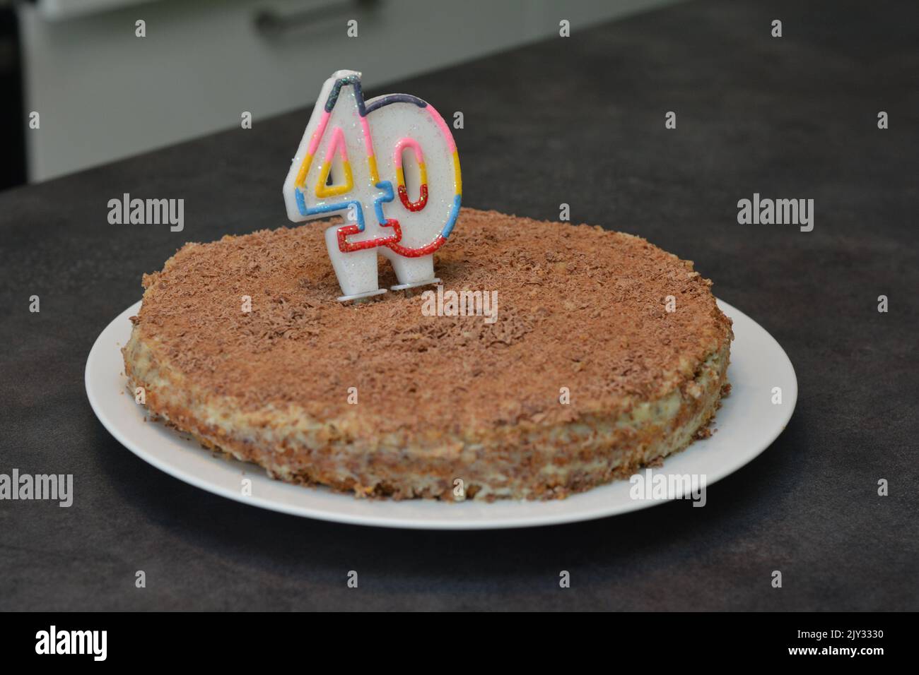 Birthday Chocolate Cake with Candle as a Number Stock Photo - Alamy