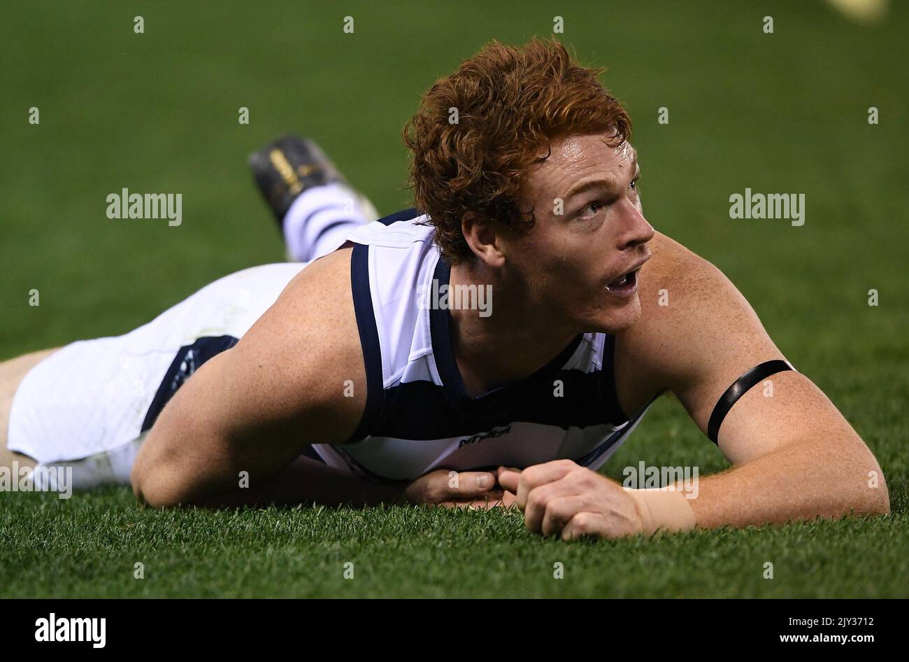 Gary Rohan of the Cats reacts during the Round 16 AFL match between the ...