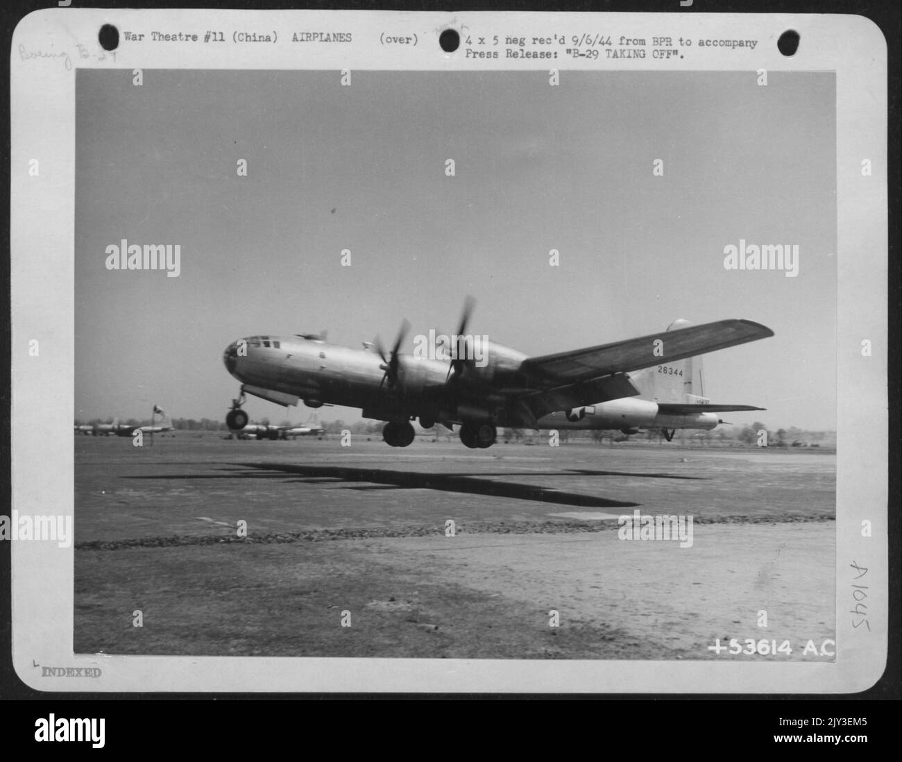 B-29 TAKING OFF - The Army's huge new plane, the Boeing B-29 Superfortress bomber, is seen taking off for a flight. - CHINA Stock Photo