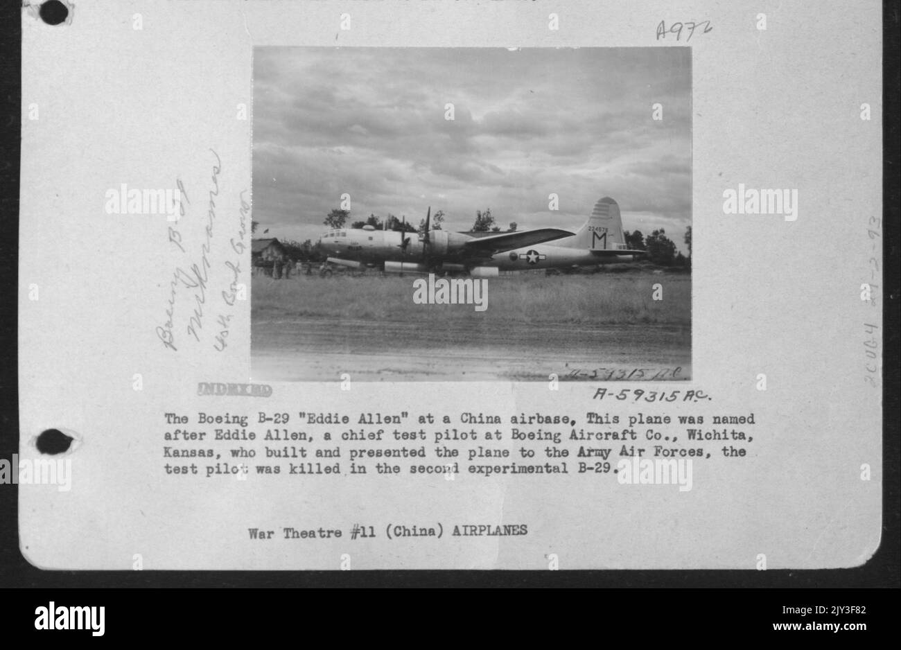 The Boeing B29 "Eddie Allen" at a China airbase. This plane was named