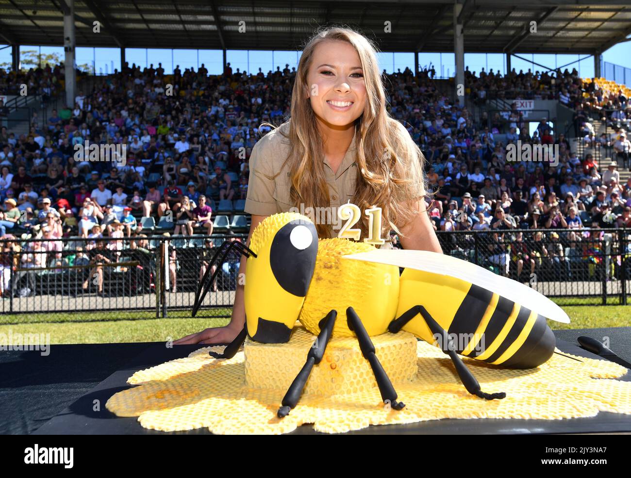 Bindi Irwin is seen with her birthday cake during her 21st birthday