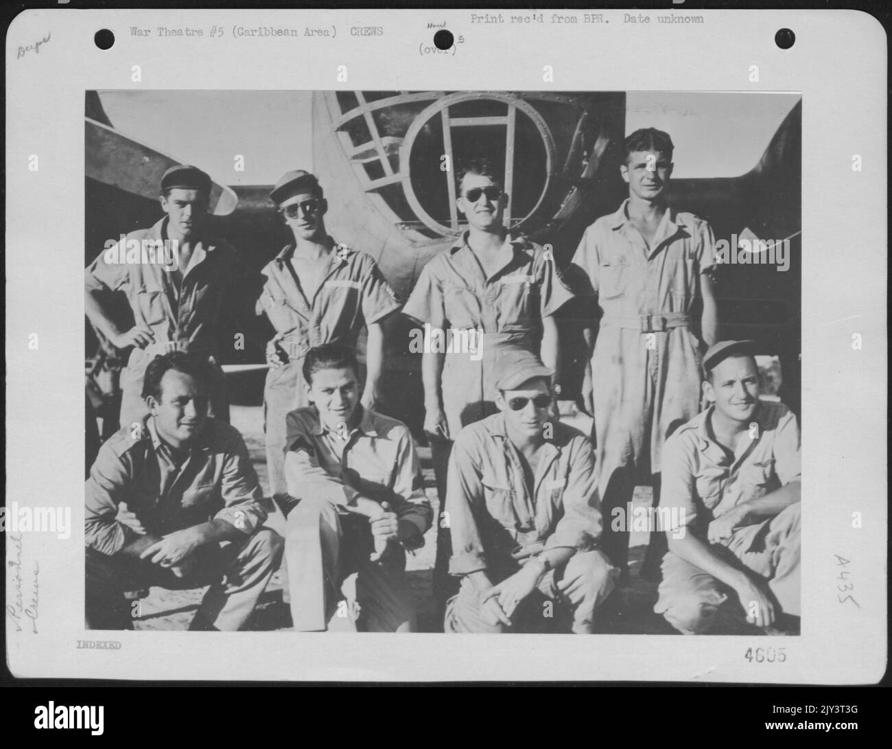 A U.S. Air Force Heavy Bomber On A Patrol Flight Sighted And Sank A German Submarine Cruising In The Carribean. The Plane Was Piloted By Capt. Howard Burhanna, Jr., Of Philadelphia, Pennsylvania. The Crew Members Included, Front Row, Left To Right: Cap Stock Photo