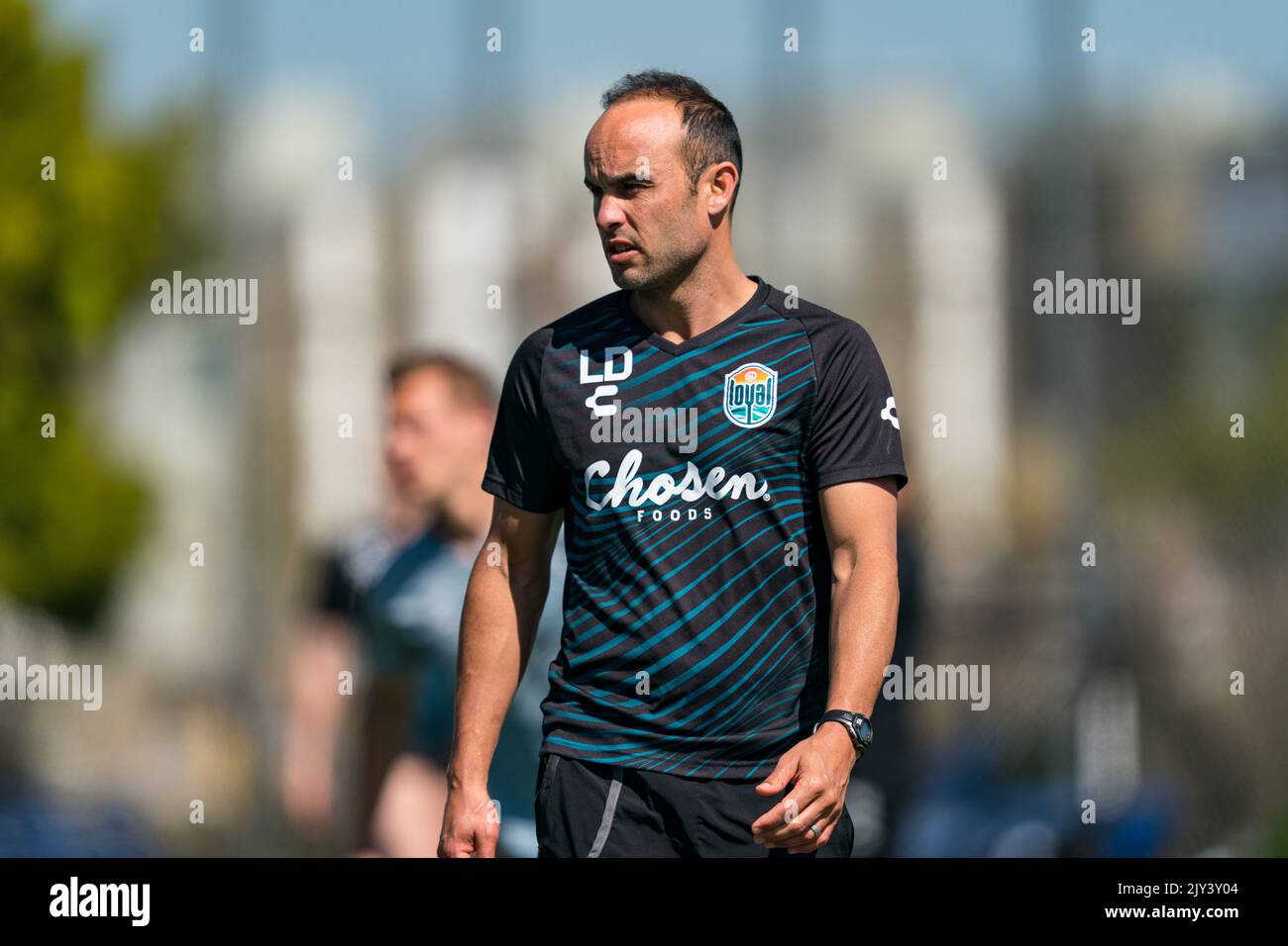 Landon Donovan, manager of the San Diego Loyal, in the middle of training Stock Photo
