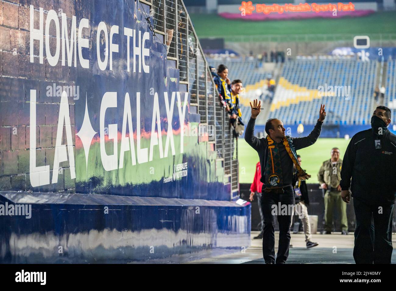 Landon Donovan leaves Dignity Health Sports Park after the San Diego Loyal lose their Lamar Hunt US Open Cup match against the Galaxy Stock Photo