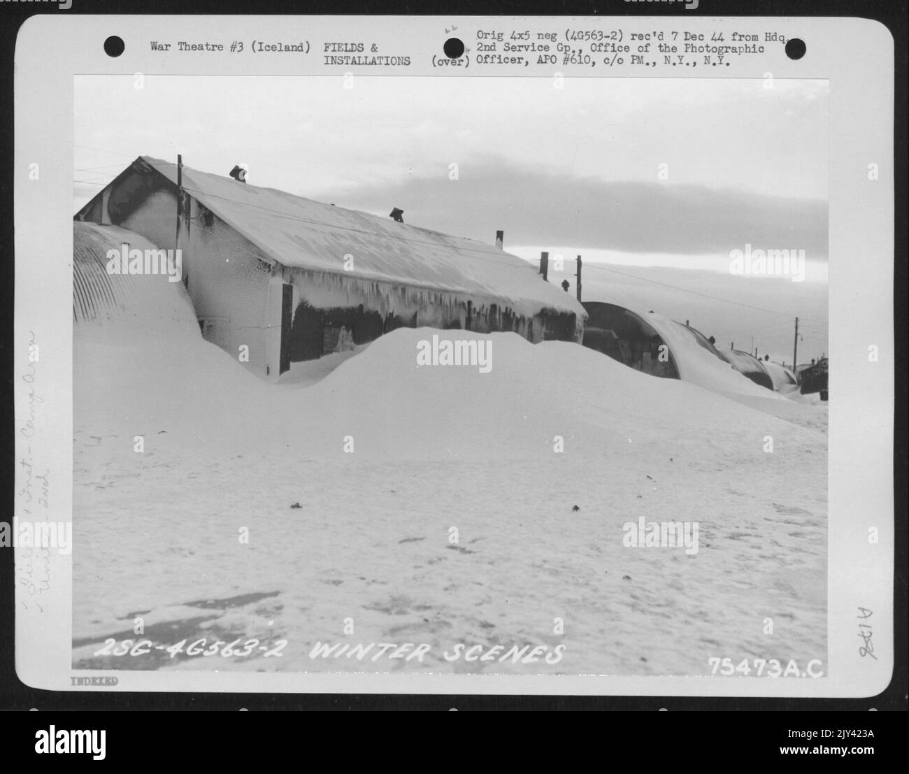 View Of 2Nd Service Group Air Base, Somewhere In Iceland, After A Heavy Snowfall. 14 January 1944. Stock Photo
