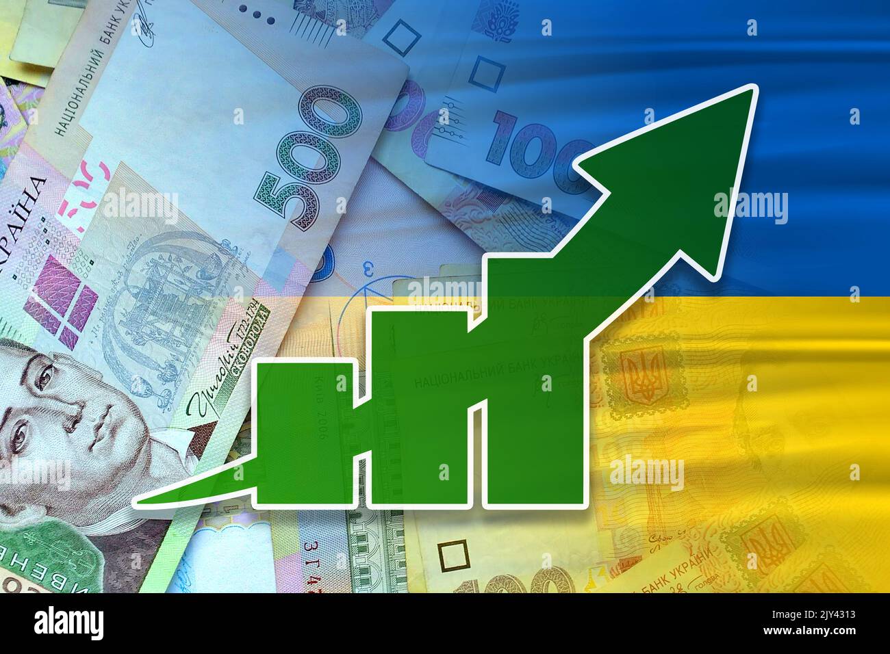 Economy Graph Rising Arrow Cash Hryvnia Banknotes And Ukraine Flag economy-graph-rising-arrow-cash-hryvnia-banknotes-and-ukraine-flag