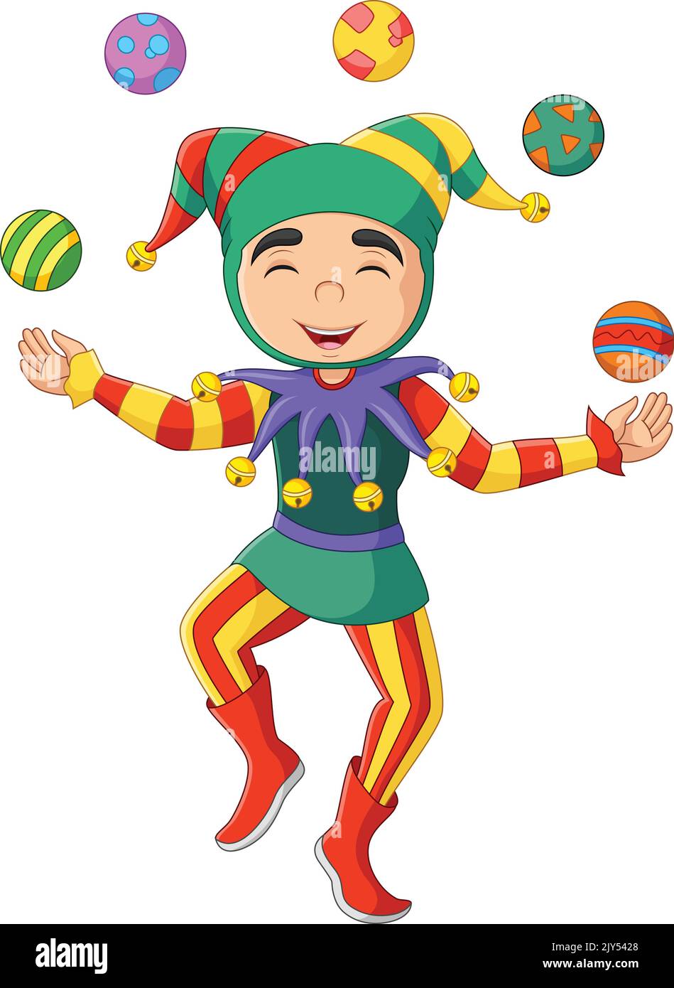 Cartoon jester juggling colorful balls Stock Vector