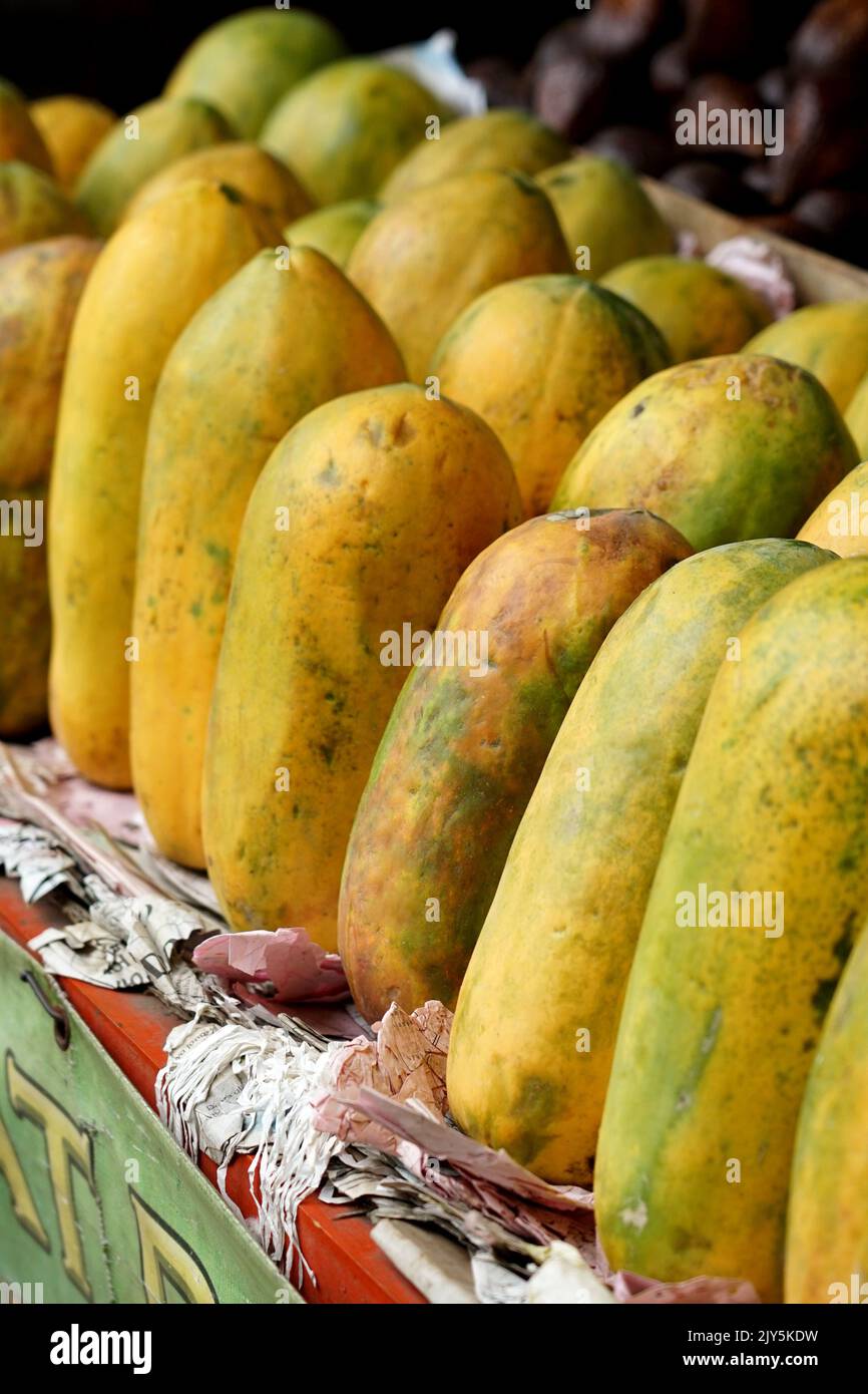 selling Papaya fruits at street fruit market in Jakarta, Indonesia