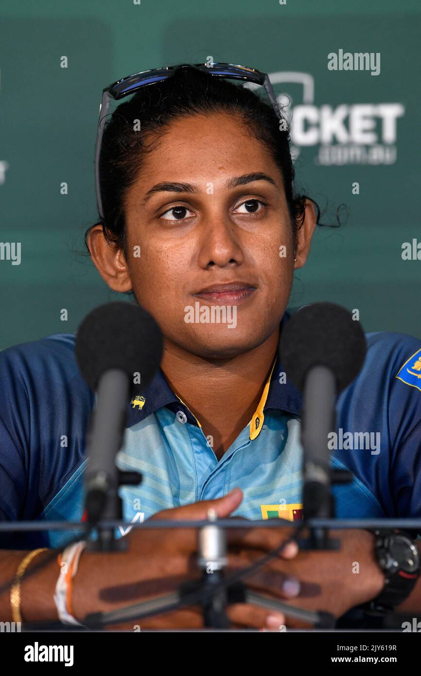Sri Lanka captain Chamari Atapattu speaks to the media during a press ...