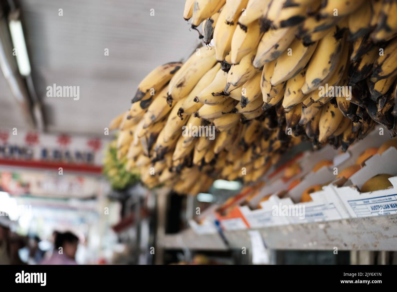 Bananas and other fresh fruit for sale at a Vietnamese grocer in