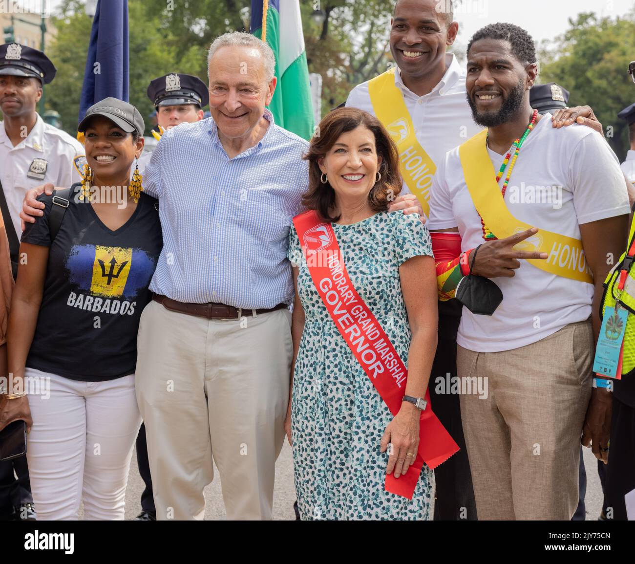 BROOKLYN, N.Y. – September 5, 2022: Senator Chuck Schumer, Governor Kathy Hochul, and other dignitaries are seen at the West Indian Day Parade. Stock Photo