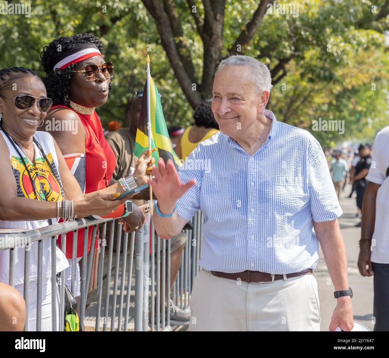 BROOKLYN, N.Y. – September 5, 2022: Senator Chuck Schumer (D-NY) greets spectators at New York City’s West Indian Day Parade. Stock Photo