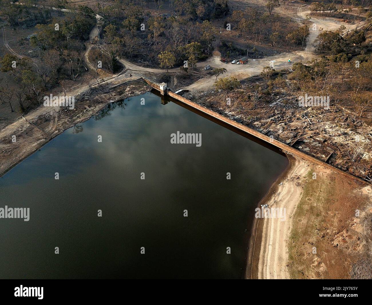 An aerial view of the Storm King Dam near Stanthorpe, Queensland