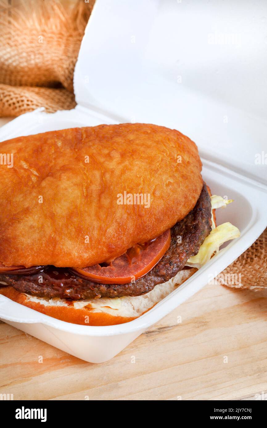 South African vetkoek burger, delicious alternative to a regular burger bun Stock Photo Alamy