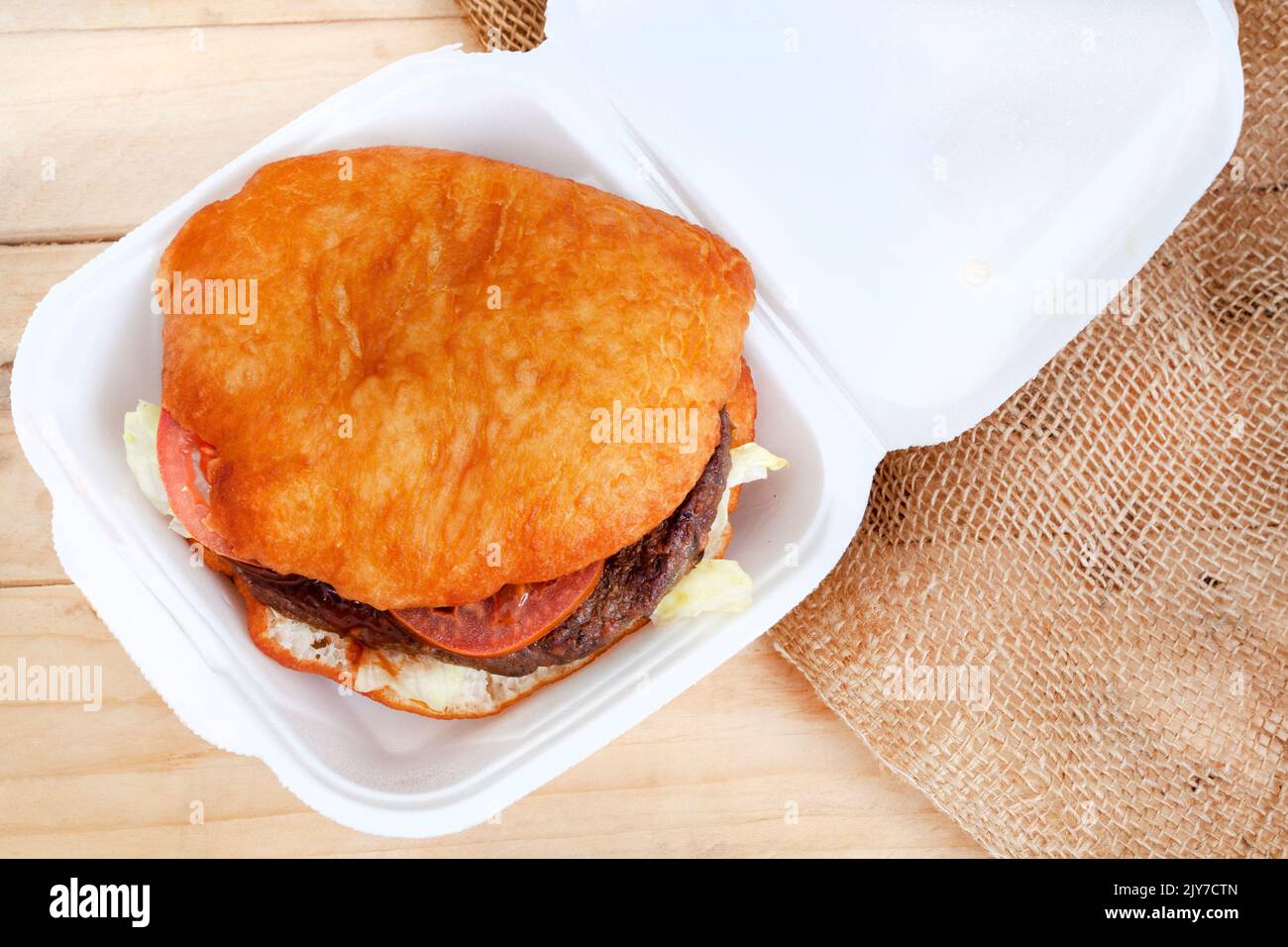 South African vetkoek burger, delicious alternative to a regular burger