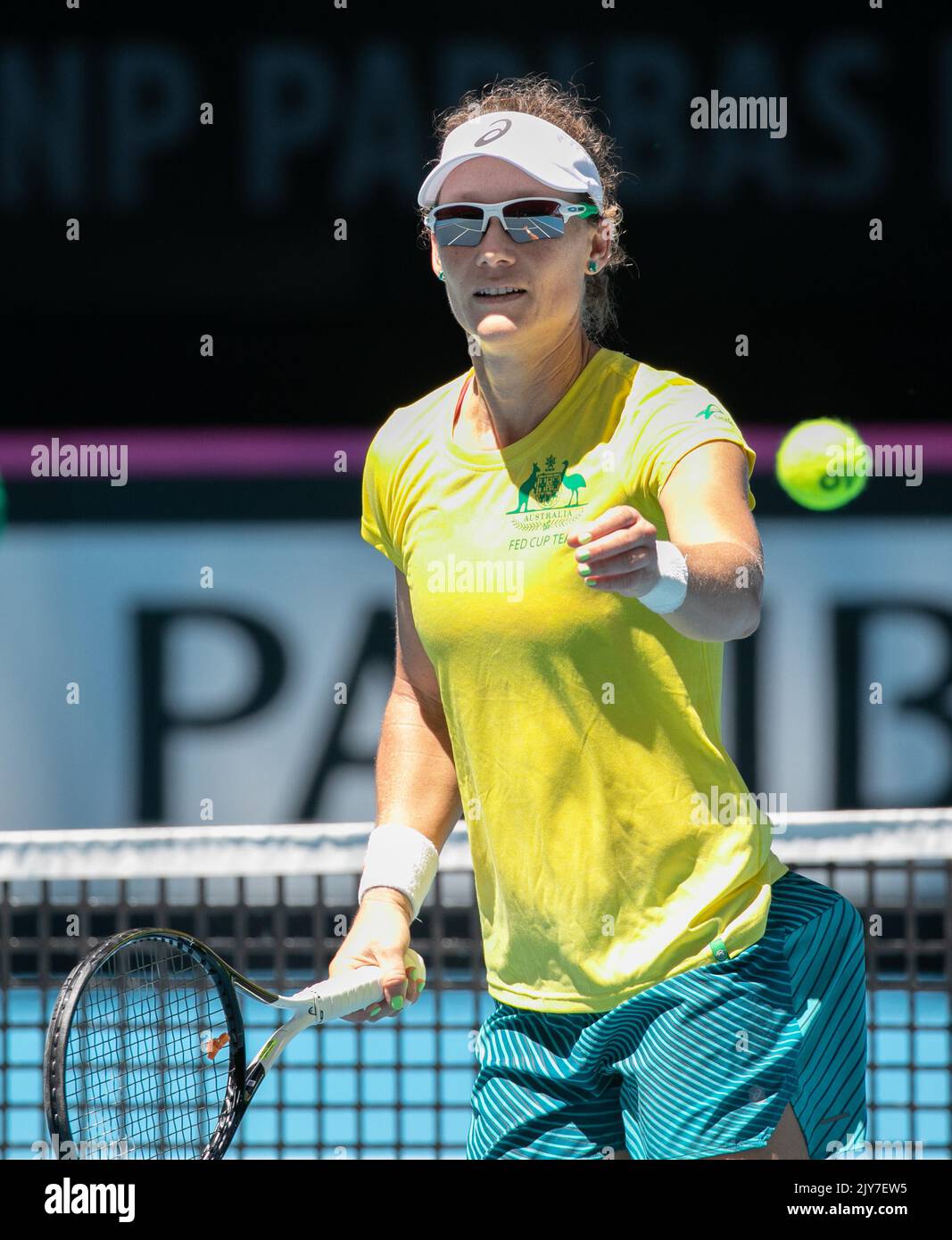 Tennis Grand Slam champion Sam Stosur in action during a Fed Cup ...