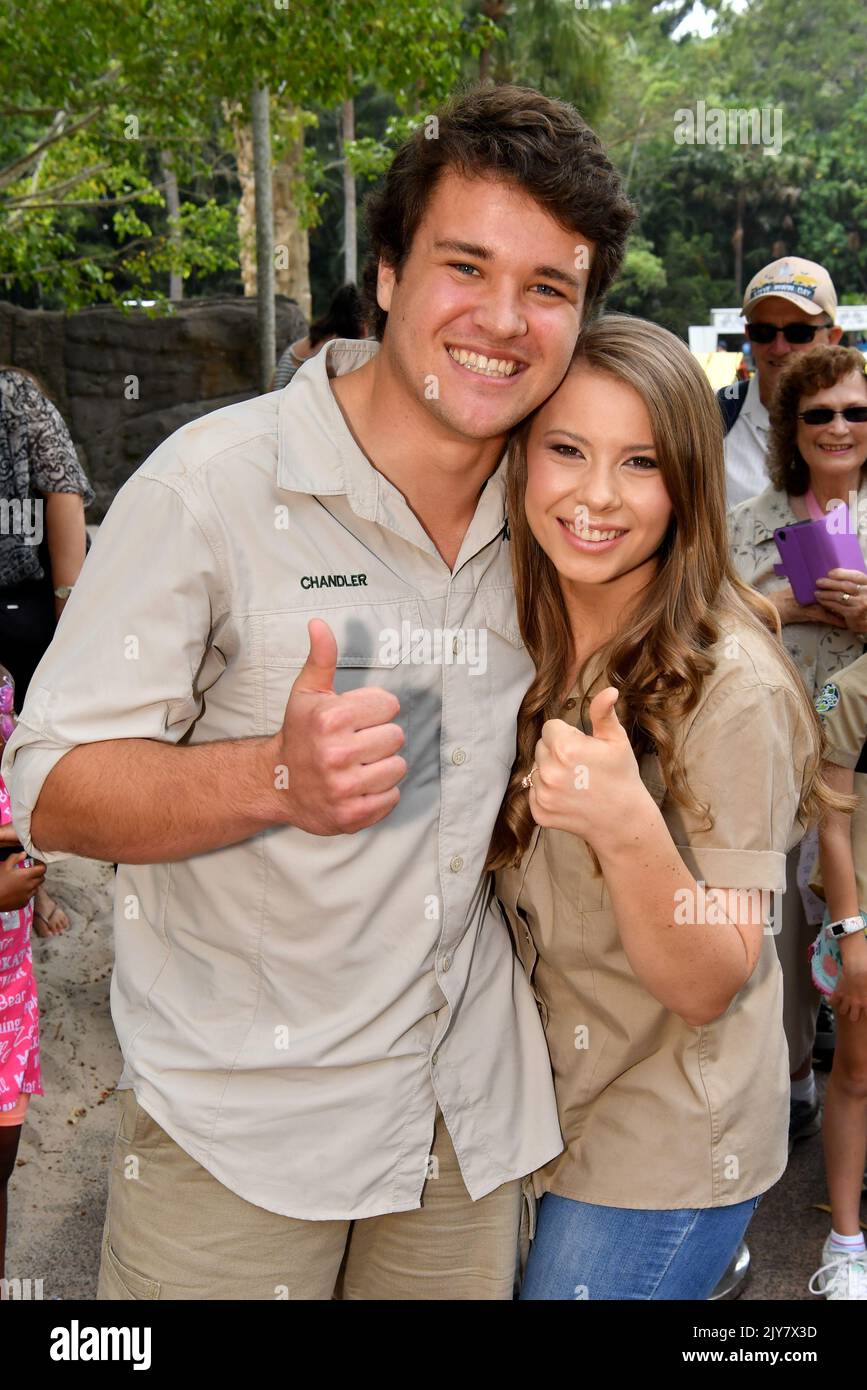 Chandler Powell (left) and Bindi Irwin (right) are seen on Steve Irwin