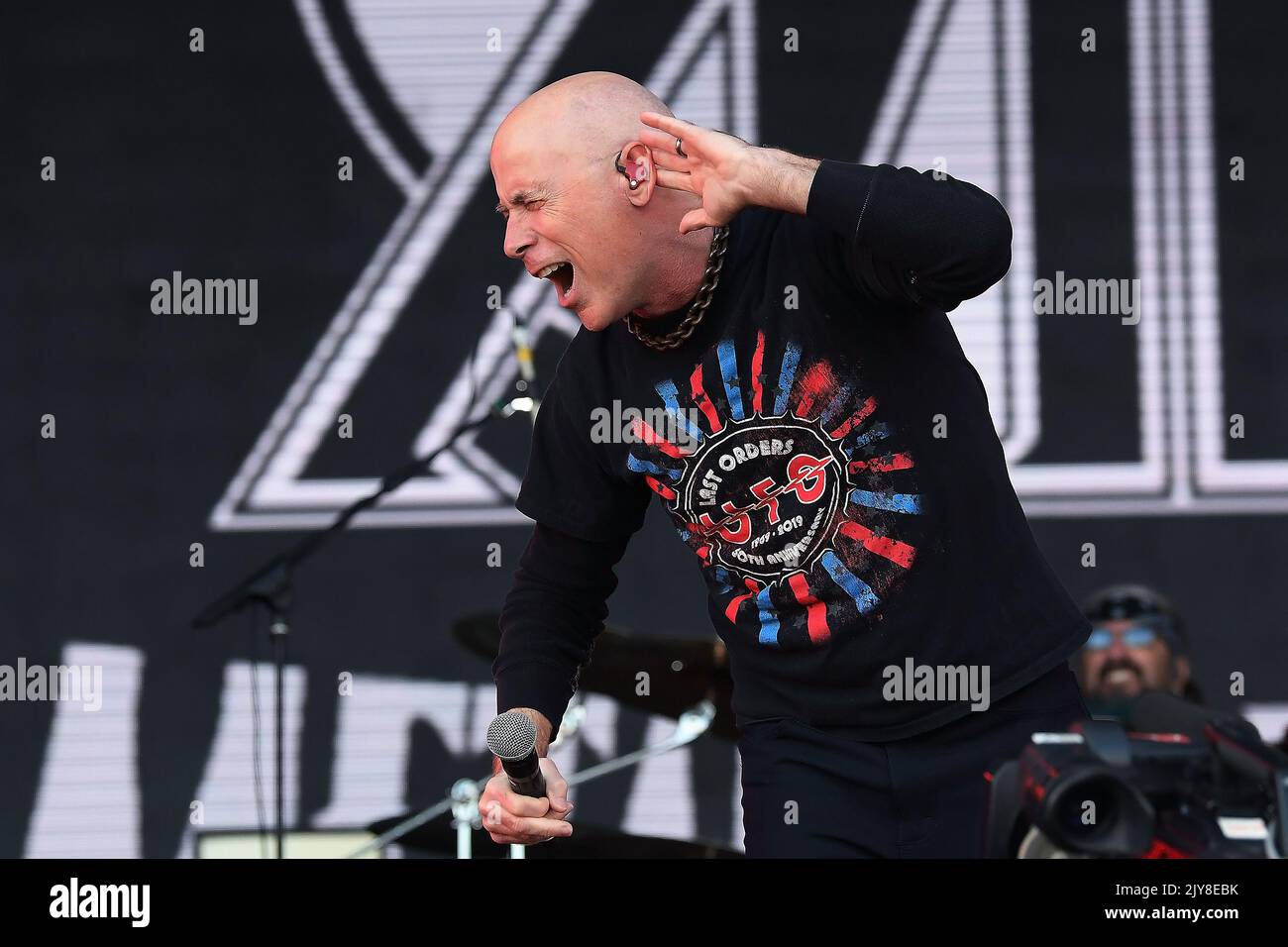 Rio de Janeiro, Brazil,September 2, 2022. American vocalist John Bush during a concert of the band Metal Allegiance at Rock in Rio 2022, in the city o Stock Photo