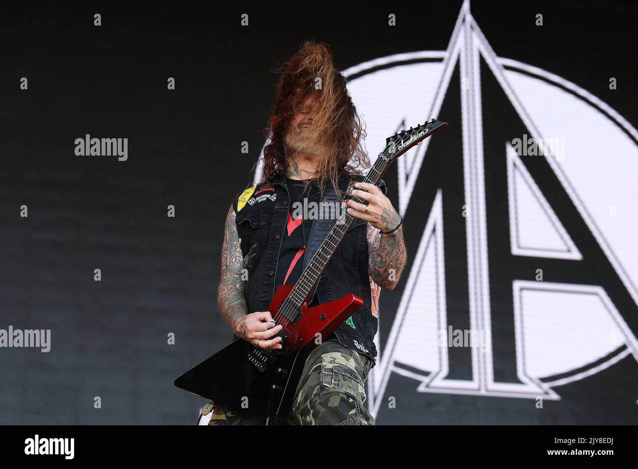 Rio de Janeiro, Brazil,September 2, 2022. Guitarist Phil Demmel during a concert by the American heavy metal band Metal Allegiance at Rock in Rio 2022 Stock Photo