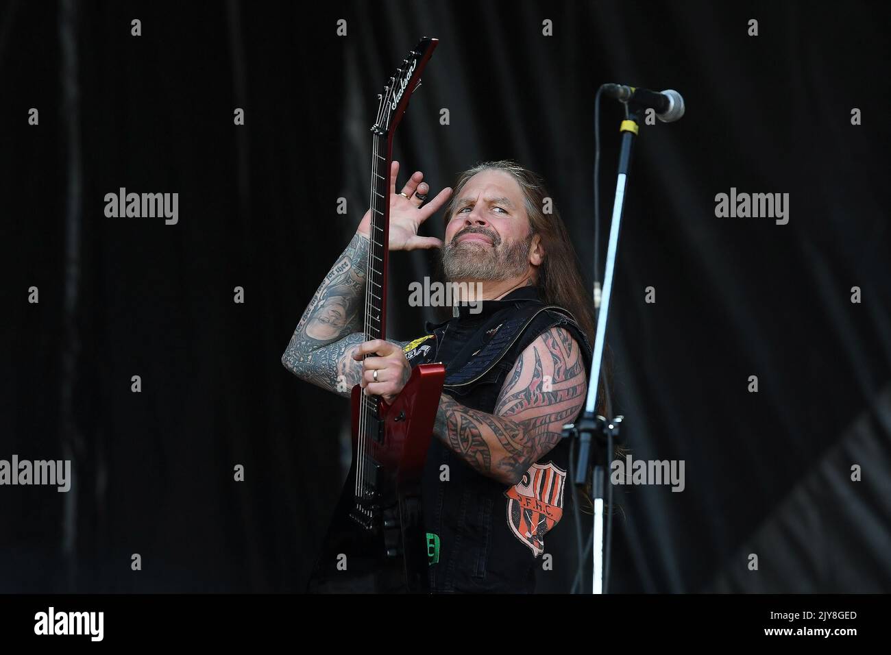 Rio de Janeiro, Brazil,September 2, 2022. Guitarist Phil Demmel during a concert by the American heavy metal band Metal Allegiance at Rock in Rio 2022 Stock Photo