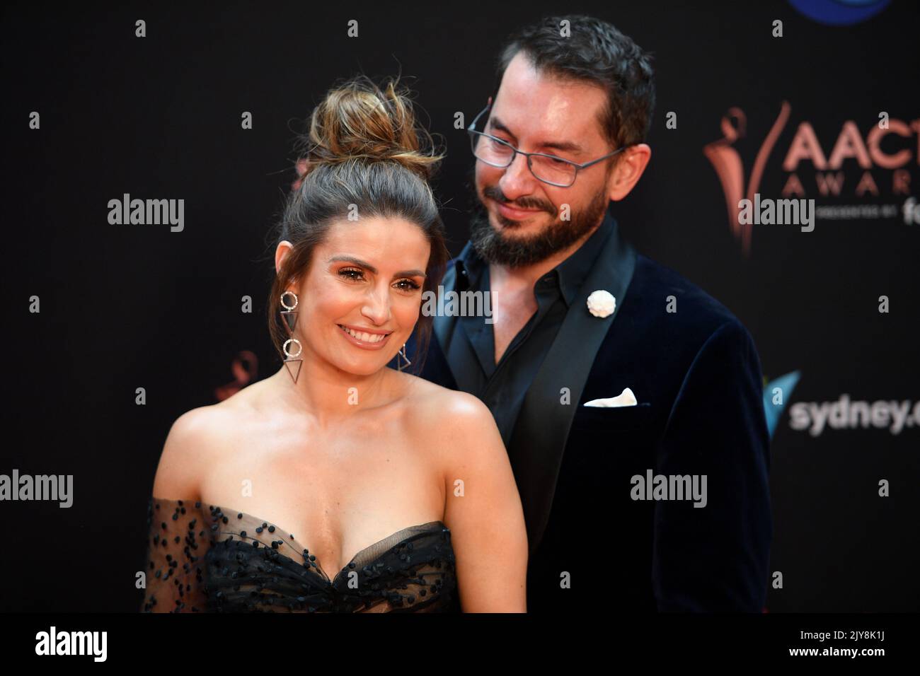 Ada Nicodemou and Adam Rigby arrive at the 2019 AACTA Awards at the ...