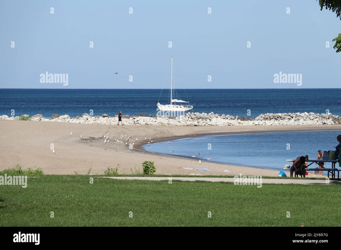 Boats out in Kenosha Wisconsin at Lake Michigan Stock Photo