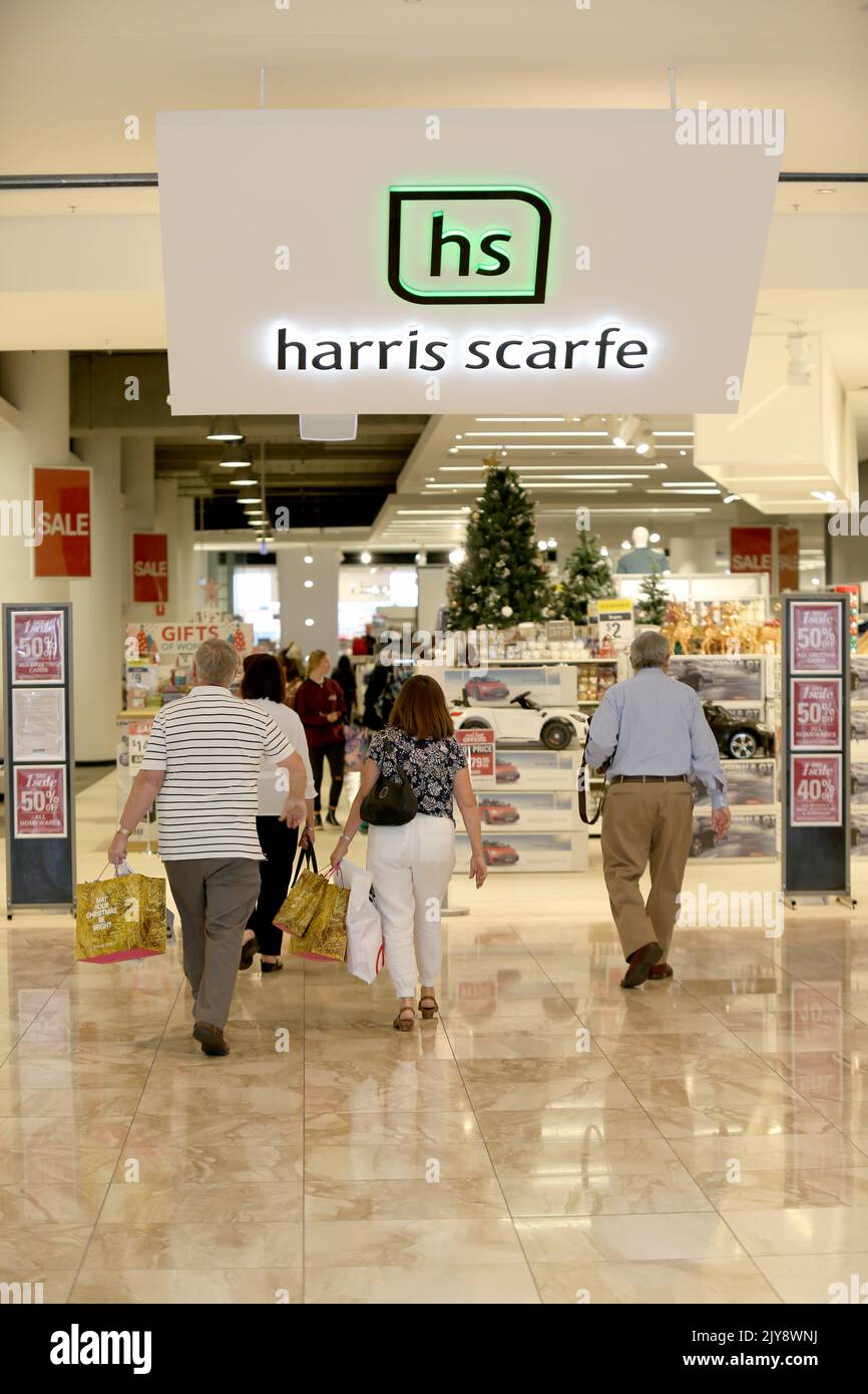 Harris Scarfe signage is seen in Rundle Mall, Adelaide, Wednesday