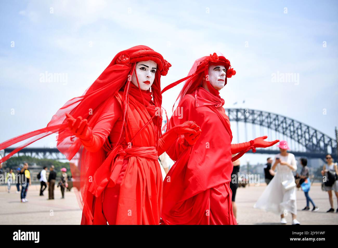 Members of the Red Rebels seen during an Extinction Rebellion protest ...