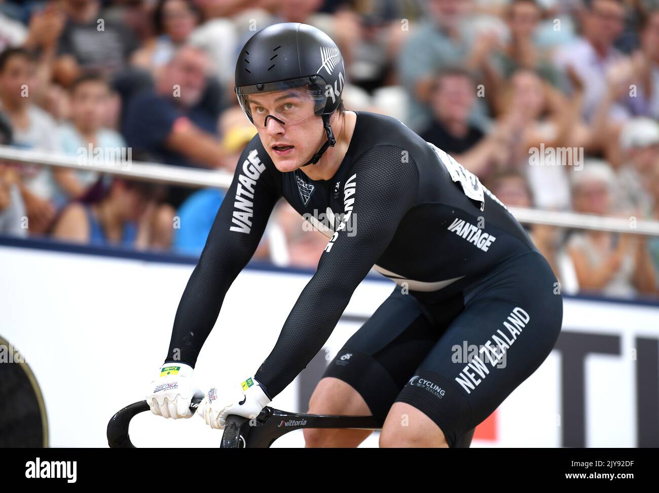 New Zealand s Sam Webster is seen after winning the men s sprint