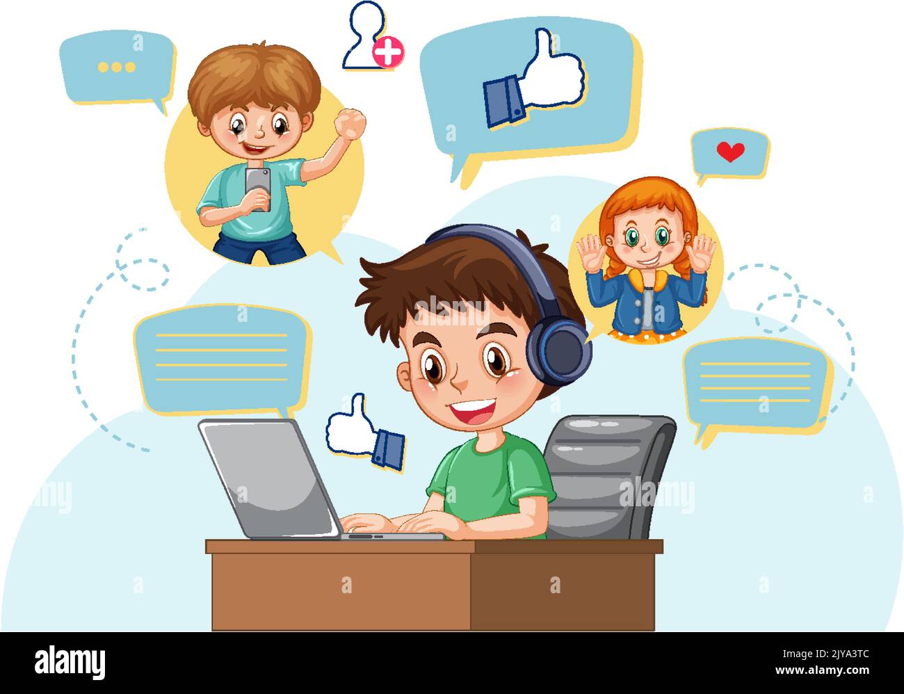 A boy browsing internet on laptop illustration Stock Vector Image & Art ...