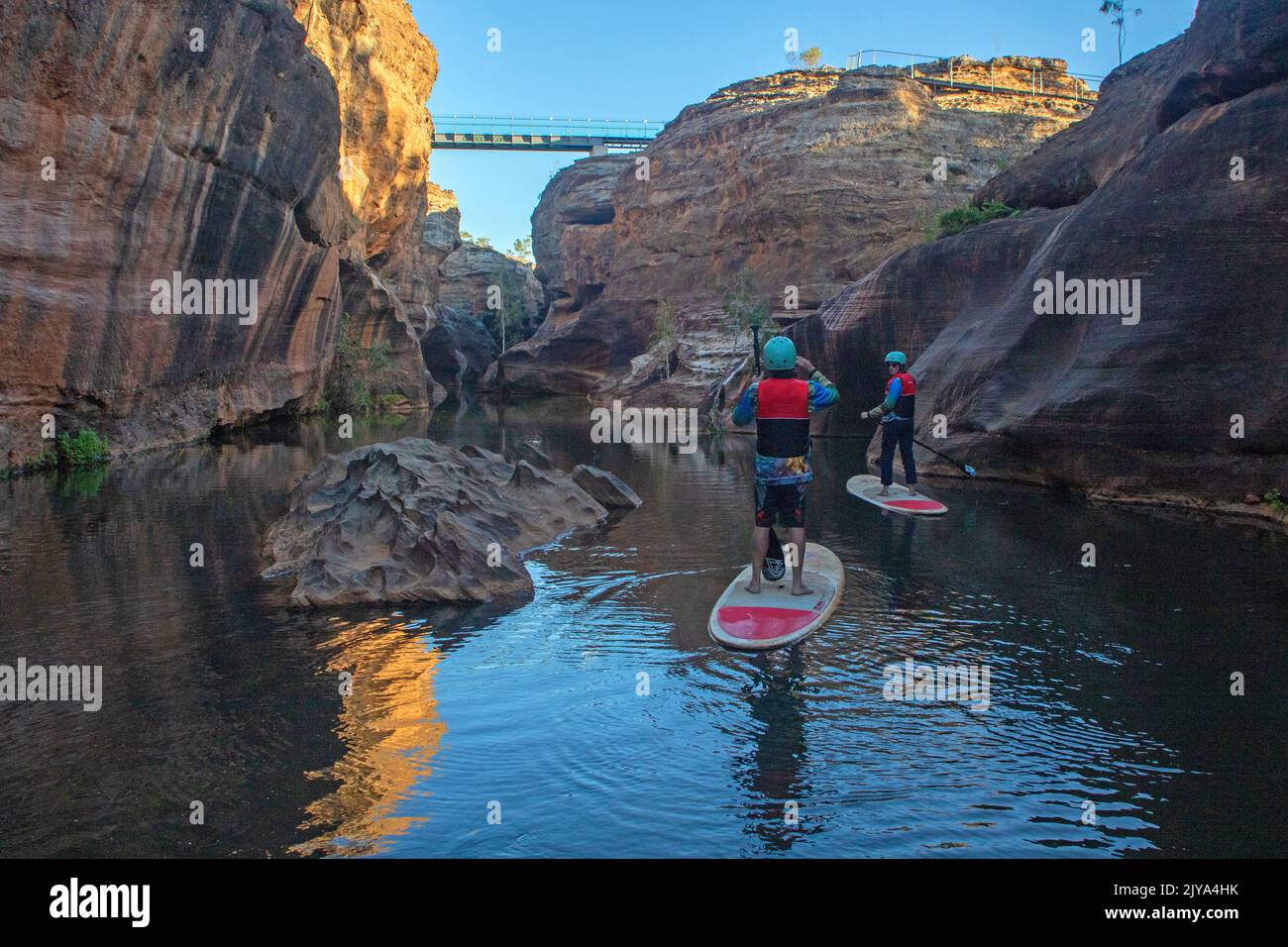 Stand-up paddleboarding in Cobbold Gorge Stock Photo