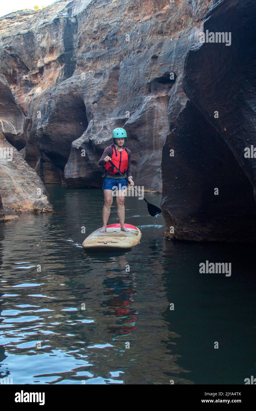 Stand-up paddleboarding in Cobbold Gorge Stock Photo