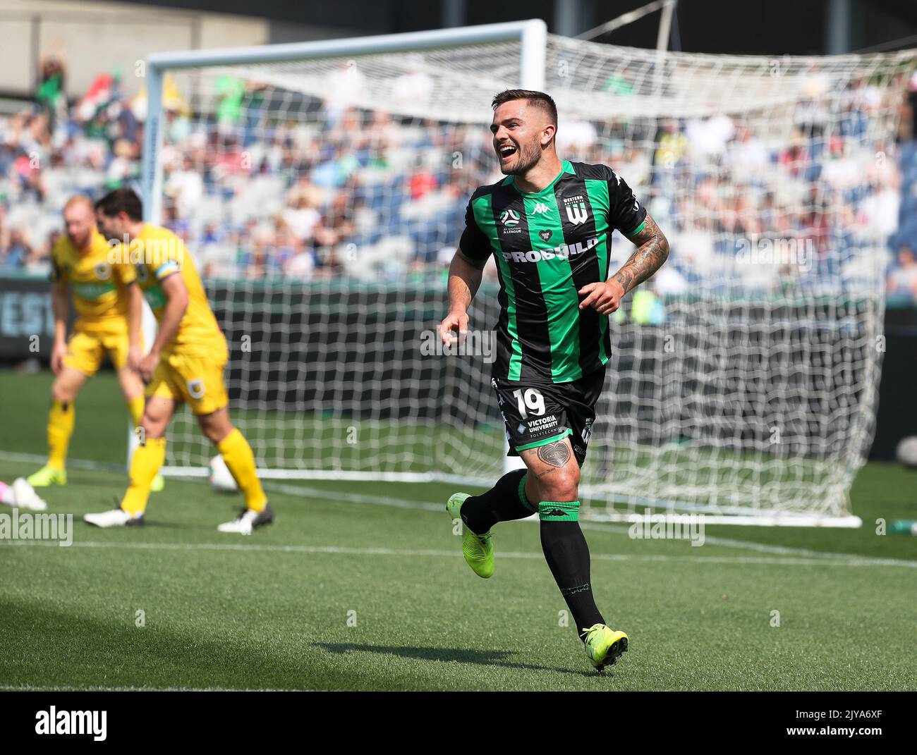 Josh Risdon of Western United FC celebrates his goal during the Round ...