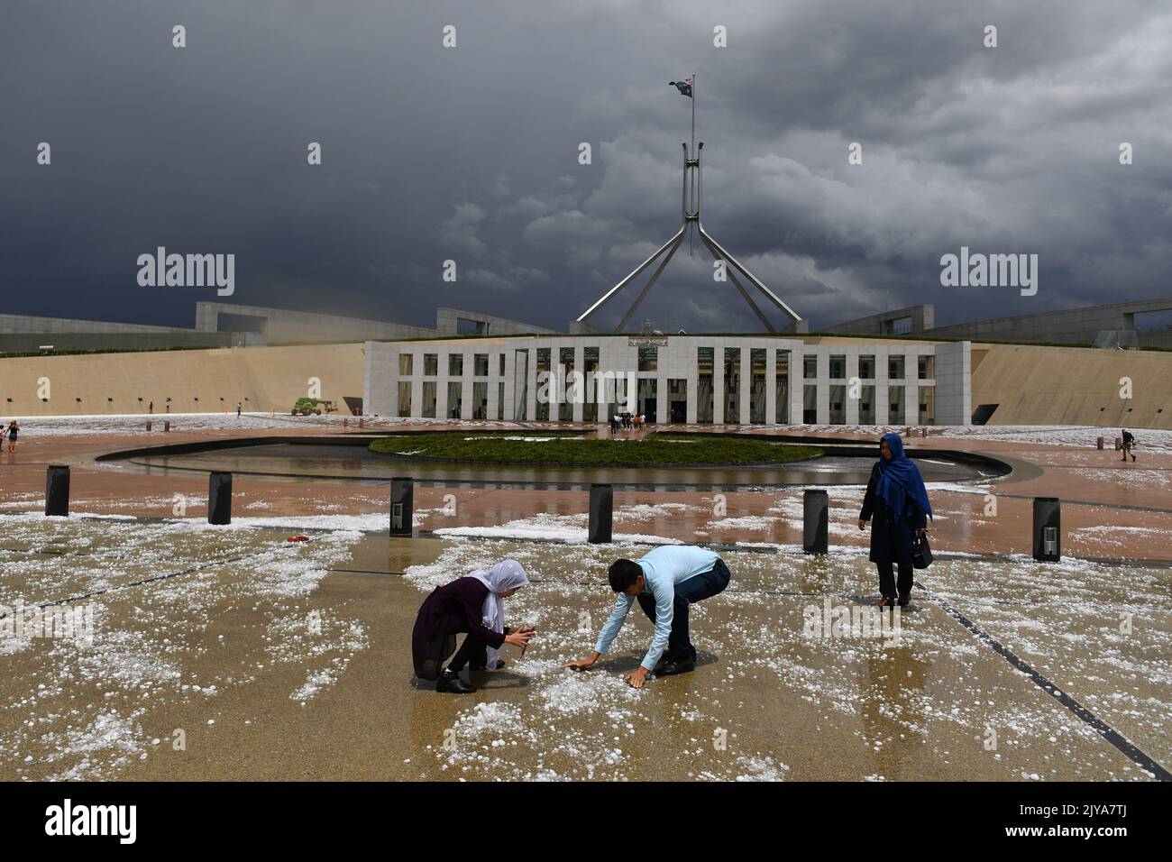 Golf ball size hail after a severe hail storm is seen at Parliament ...