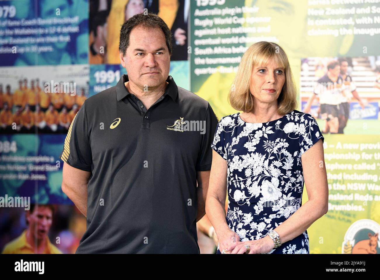 Incoming Qantas Wallabies Head Coach Dave Rennie and wife Steph Rennie ...