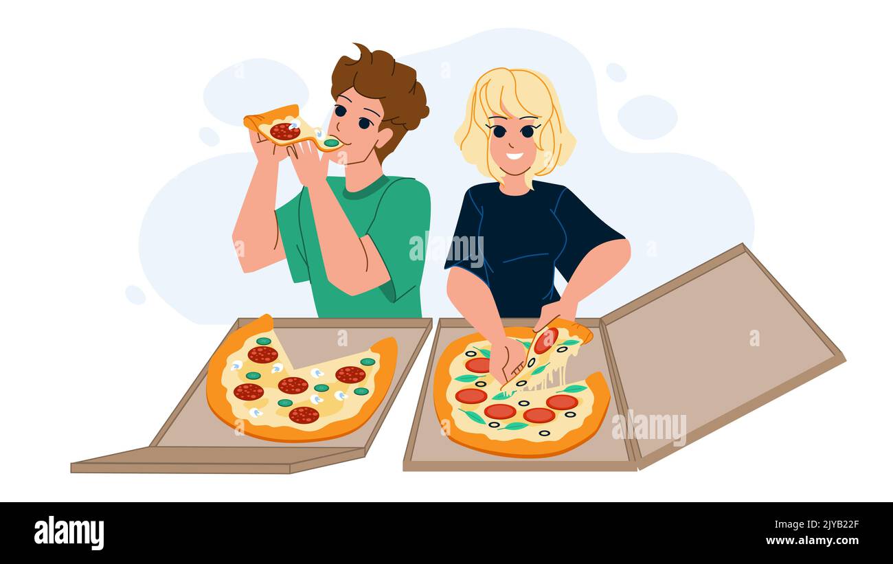 couple eating pizza vector Stock Vector